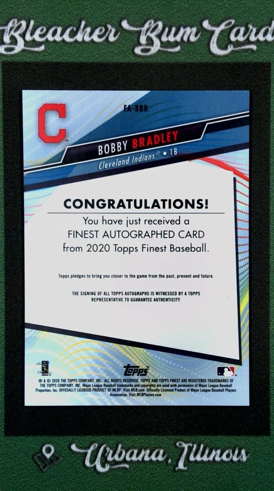 2020 Topps Finest #FA-BBR Bobby Bradley Rookie Card Auto Green Refractor SP #/99 - Image 2 of 3
