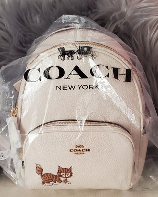 NWT COACH Mini Court Leather Backpack w/ Dancing Kitten Cat Kitty