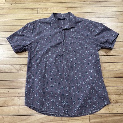 19Ninety:One Button Shirt Men XL 1991 Western Geometric Retro Paisley Purple 46''