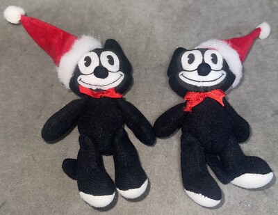 Vintage Lot Of 2 Felix The Cat Christmas Themed Santa Hat Plush Doll 4  Long