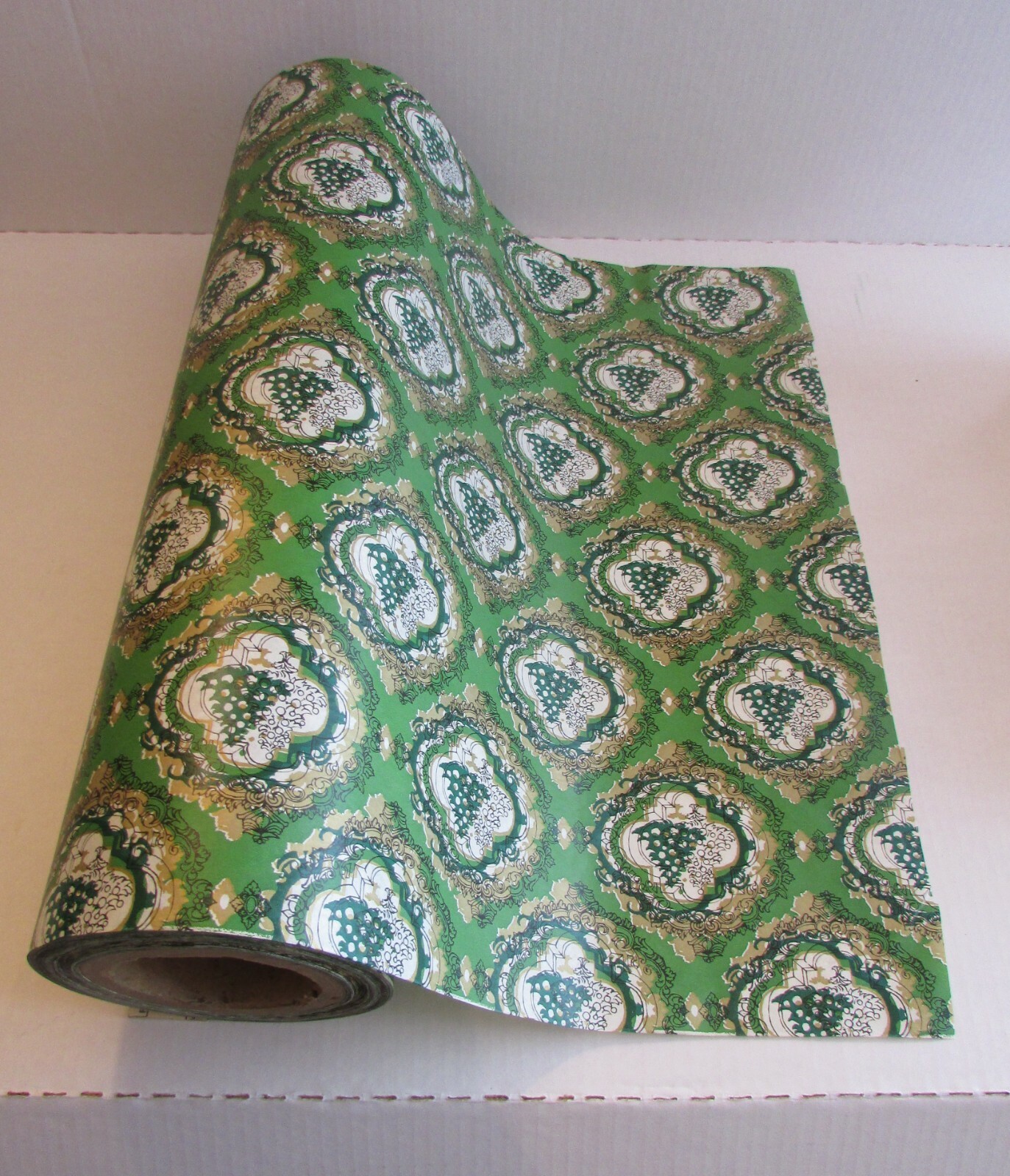 Vtg Christmas DEPARTMENT STORE GIFT WRAPPING PAPER ROLL Green Tree