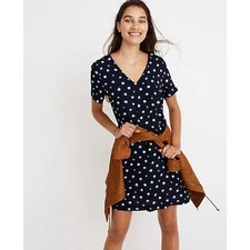 MADEWELL Button-Back Easy Dress in Daisy Dots Dark Nightfall Navy Blue {N23}
