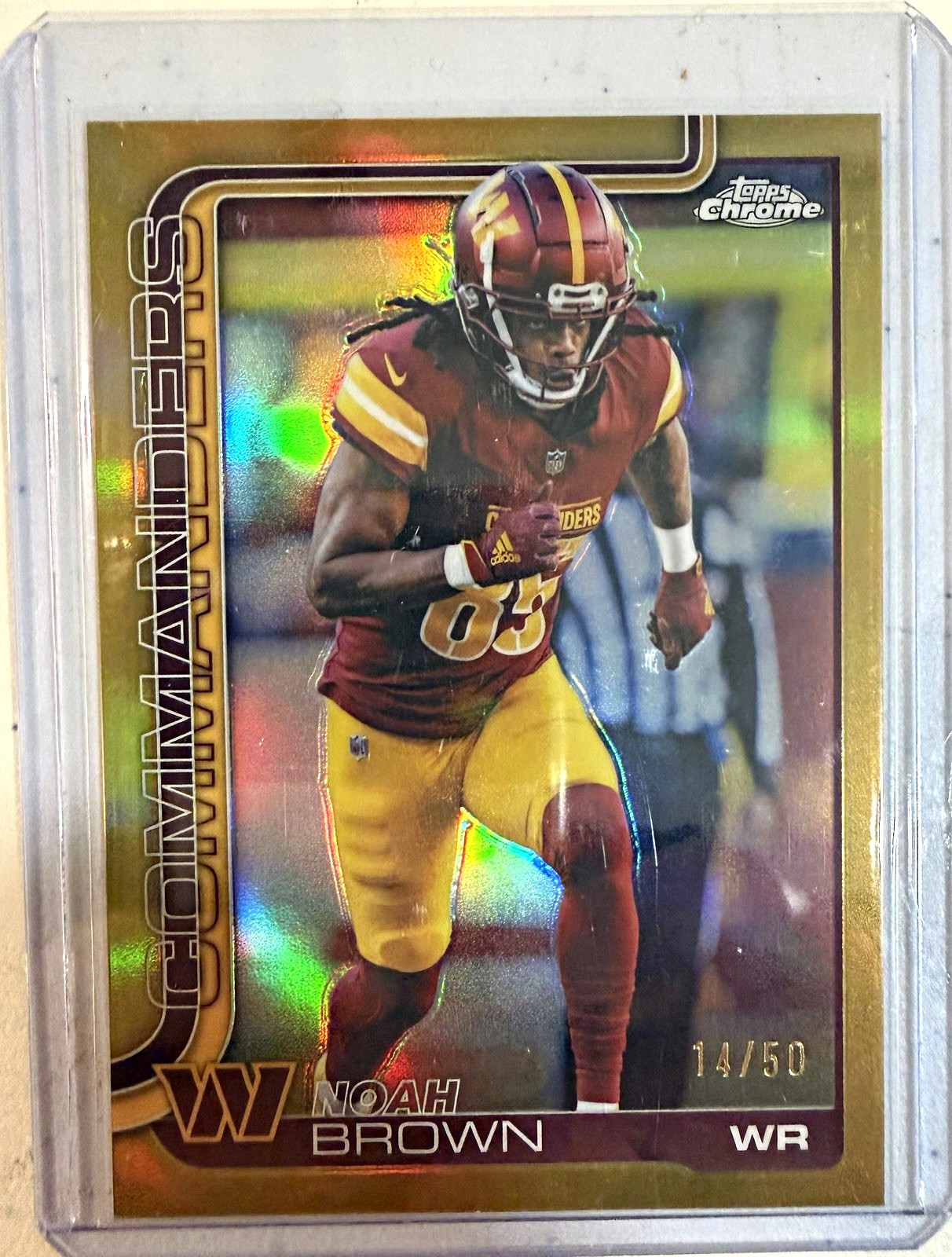 Topps 2025 Chrome Noah Brown #293 Gold Refractor 14/50 Commanders