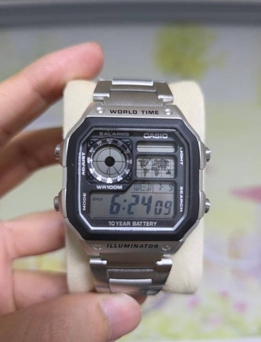 Casio AE-1200WHD-1A Digital Watch Stainless Steel Band 100M World Time 10-Yr - Picture 1 of 14