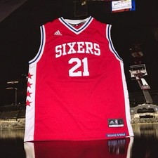 Joel Embiid Philadelphia 76ers Jersey Youth Large Adidas Swingman Phila Tough