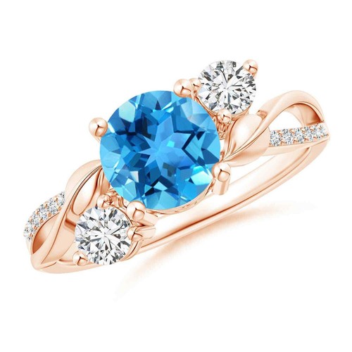 Swiss Blue Topaz Gemstone Three-stone Boho Ring Jewelry 925 Sterling Silver