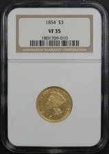 1854 $3 Three Dollar Gold Indian Princess NGC VF 35