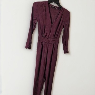 Twelfth Street by Cynthia Vincent Burgundy Silk Satin V-Neck Jumpsuit Size S (P)