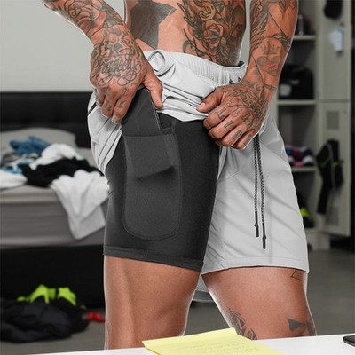 Sporthose Herren Kurz Laufshorts 2-in-1 atmungsaktiv schnell trocknend
