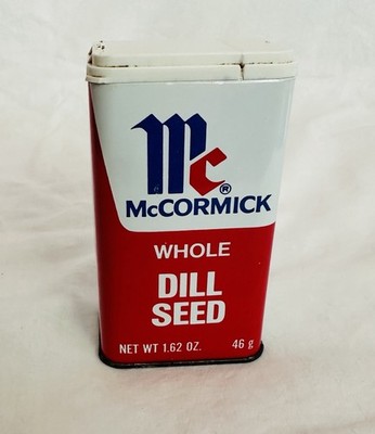 VINTAGE 1977 McCORMICK WHOLE DILL SEED TIN SPICE CONTAINER FULL KITCHEN 1.62oz