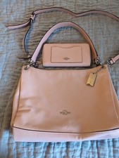 New COACH F28966 Mia Carnation Pebble Large Leather bag  Matching Wallet 