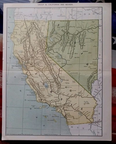 1888 Antique Railroad Map CALIFORNIA & NEVADA ALL Train Route lines Depots 11x9"