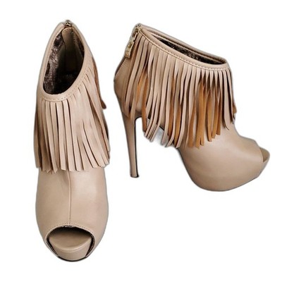 CLEOPATRA Tan Fringed Faux Leather Platform Stiletto Heel Ankle Booties SIZE:8.5