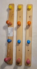 3 Ikea Knob Wall Rack Natural Wood 4 Colorful Pegs 18.5" Childs Organization