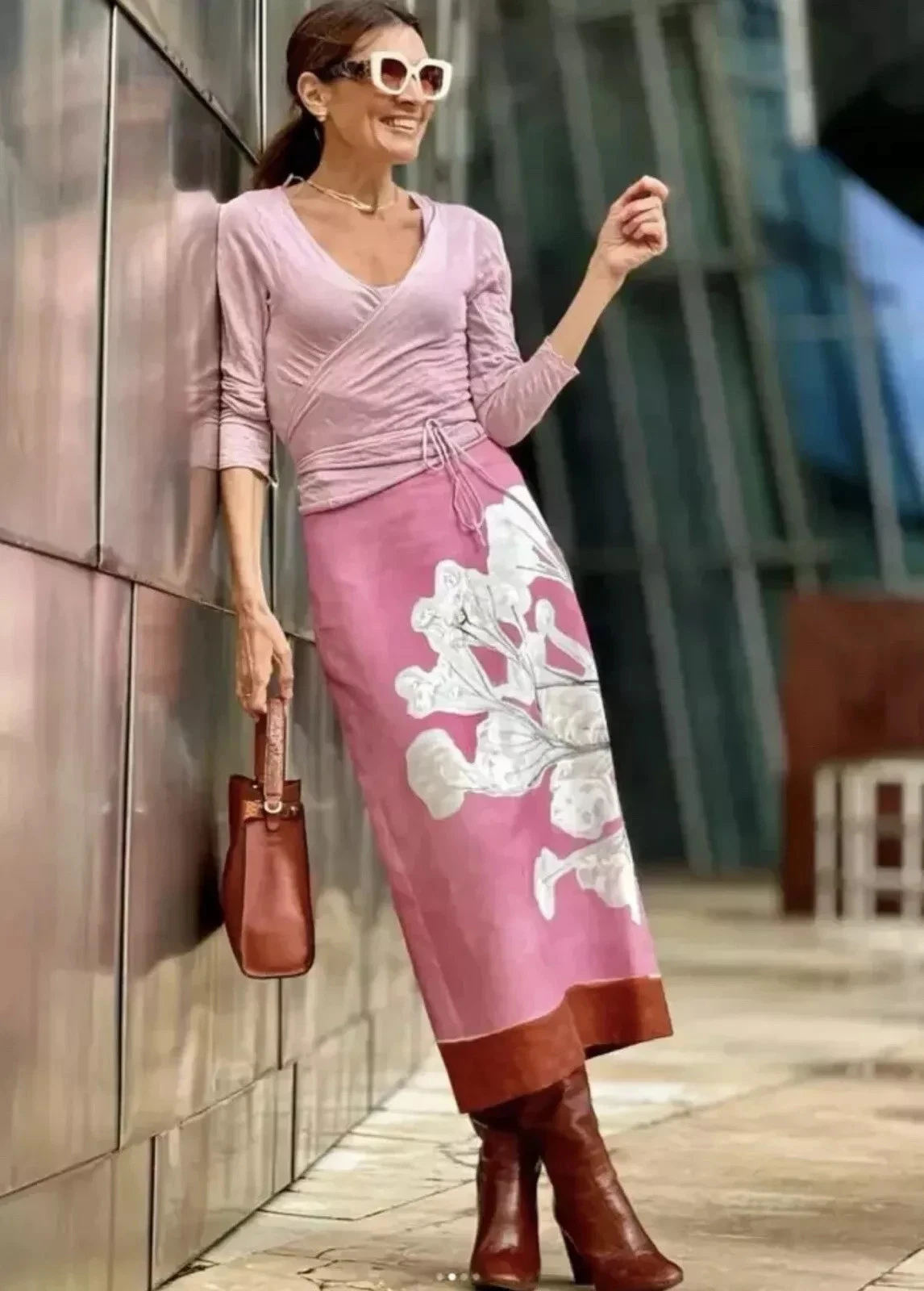 Zara ZW Collection Linen Blend Midi Pencil Skirt S Pink Ref. 2394/119