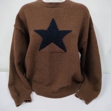Dazy Brown Knit Jumper Sweater With Star Motif Size Large