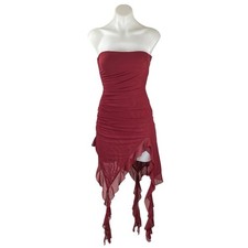 NEW Selfie Leslie After Party Sangria Red Strapless Tube Ruffle Mini Dress Sz S