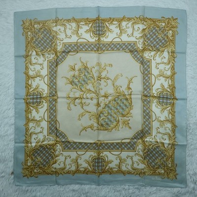 FELIX BUHLER Blue Jacquard Silk Scarf Scarves 35'' X 35.5'' P581