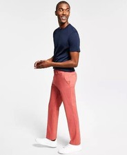 tommy hilfiger Men's Slim Fit Flat Front Straight Leg Pink Casual Pants