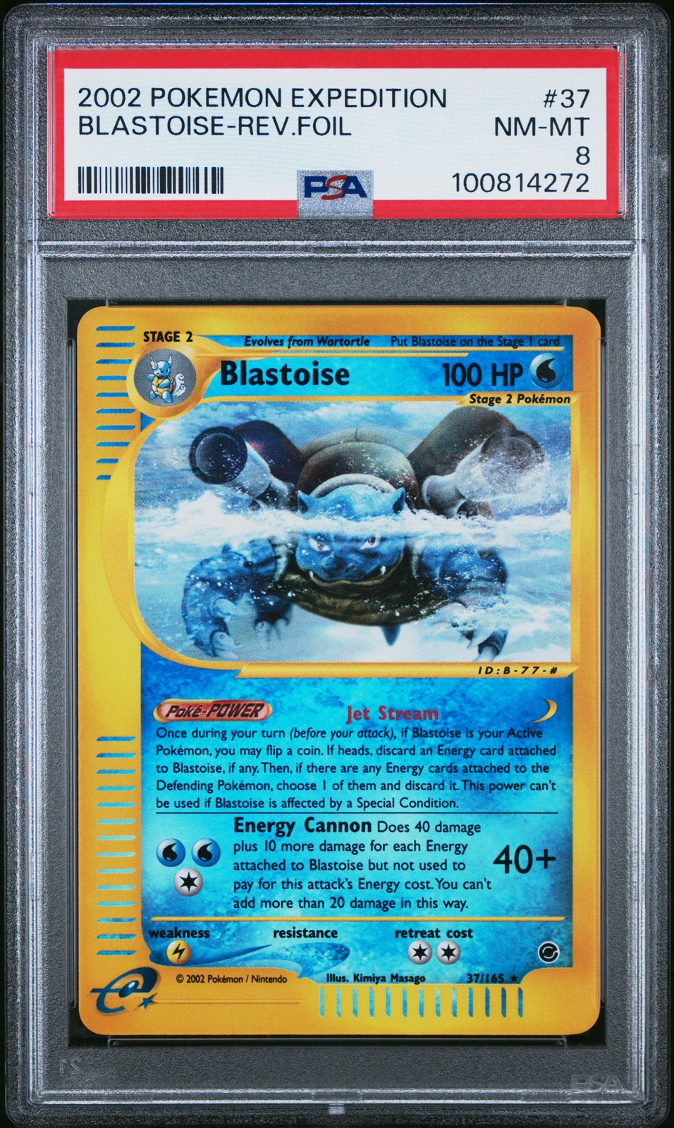 2002 POKEMON EXPEDITION #37 BLASTOISE-REVERSE FOIL PSA 8