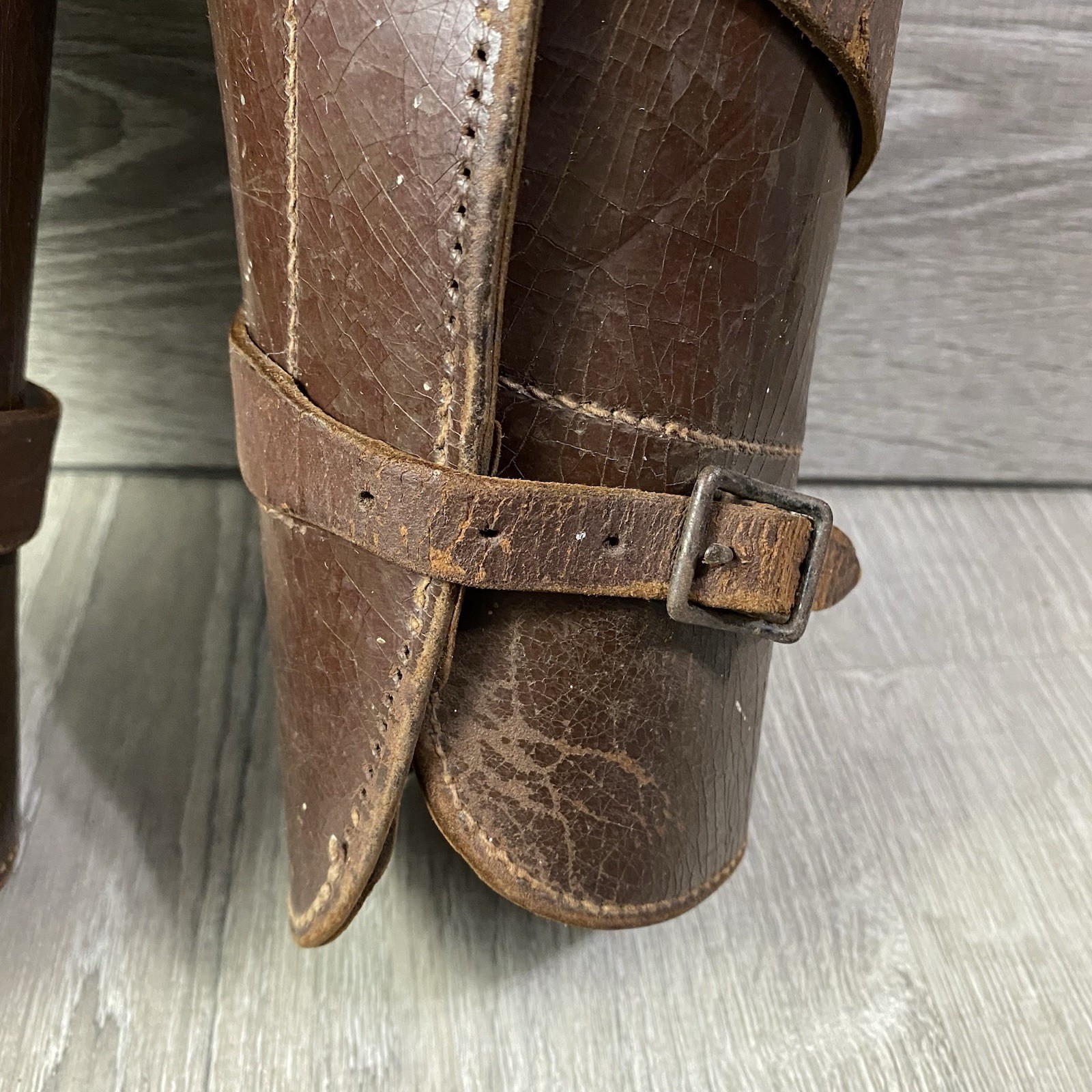 Vintage Military Leather Shin Calf Guards Gaiters Brown With Buckles