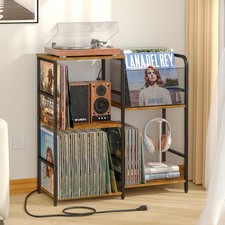 Record Player Stand with Power Outlets, Turntable Stand with Vinyl Storage Ho...