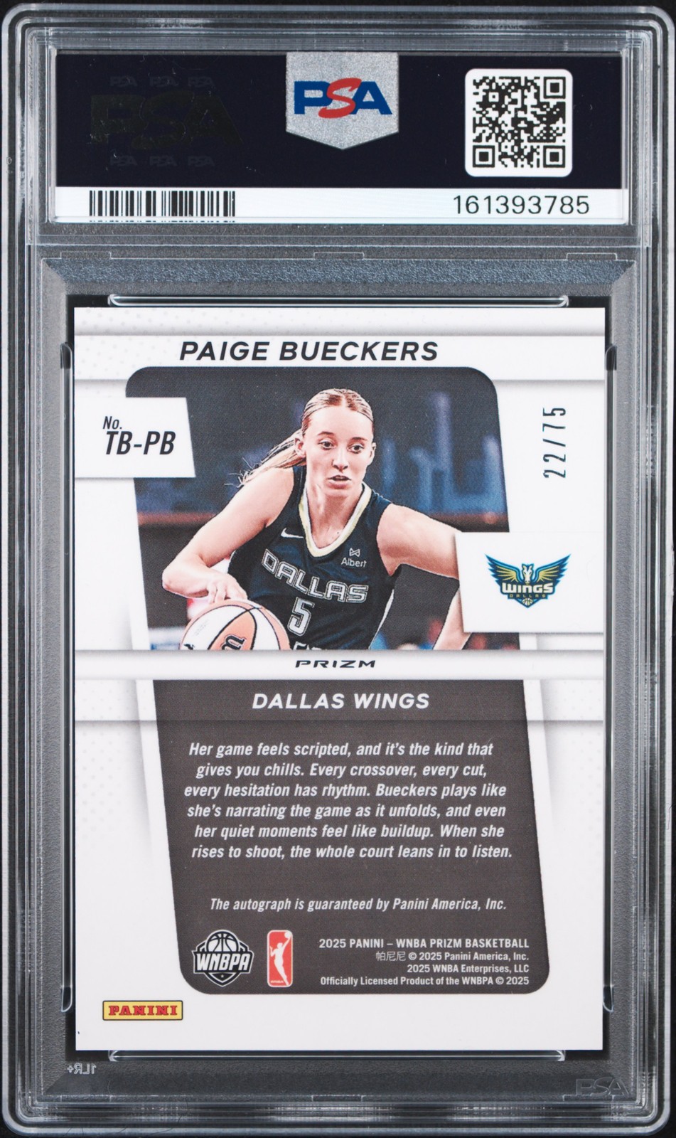 2025 PANINI PRIZM WNBA THROWBACK SIGNATURES PAIGE BUECKERS RC /75 PSA 10 AUTO 10 view 2