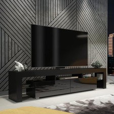 TV Stand 200cm Matt Black Body Gloss Black Doors Modern Media Unit LUNARO