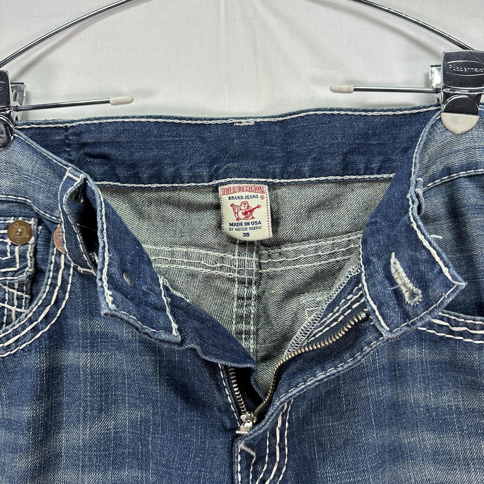 Vintage True Religion Ricky Jeans Mens 38 Blue Straight Leg Rope Wide Stitch USA thumbnail 5