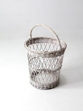 Shabby Chic Wicker Basket Top Handle White Open Weave 18" Tall Excludin Handle