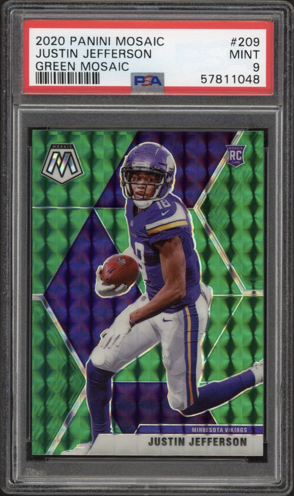 2020 Panini Mosaic Justin Jefferson Rookie Green Mosaic Prizm #209 PSA 9 Mint