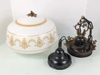 Vtg 14" Schoolhouse Bank Ceiling Light Stenciled Milk Glass Globe - Last One
