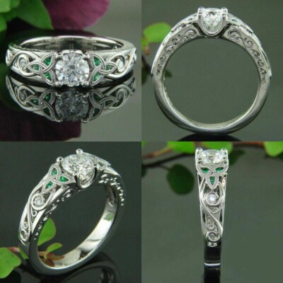 2Ct Round Lab Created Diamond Celtic Knot Engagement Anniversary 925 Silver Ring