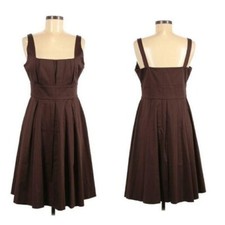Calvin Klein Dress Apron Pleated Peasant Full Tea Length Chocolate Brown 8