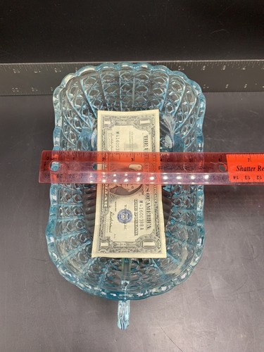 Vintage McKee Glass Daisy Button Aqua Blue Baby Carriage Coach Bowl Candy Dish - Picture 10 of 10