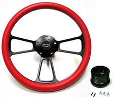 1967 Camaro 14" Billet Red & Black Steering Wheel, Chevy Bowtie Horn & Adapter
