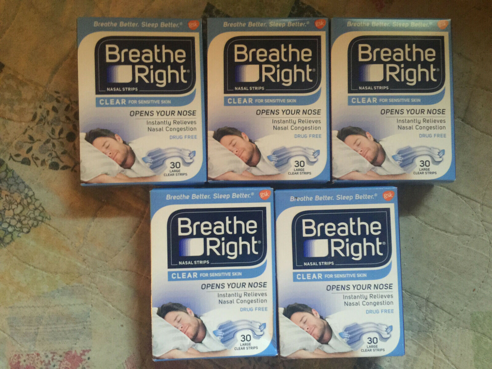 150 BREATHE RIGHT NASAL STRIPS, LARGE CLEAR ( 5 x 30 Ct Boxes ) NIB EXP