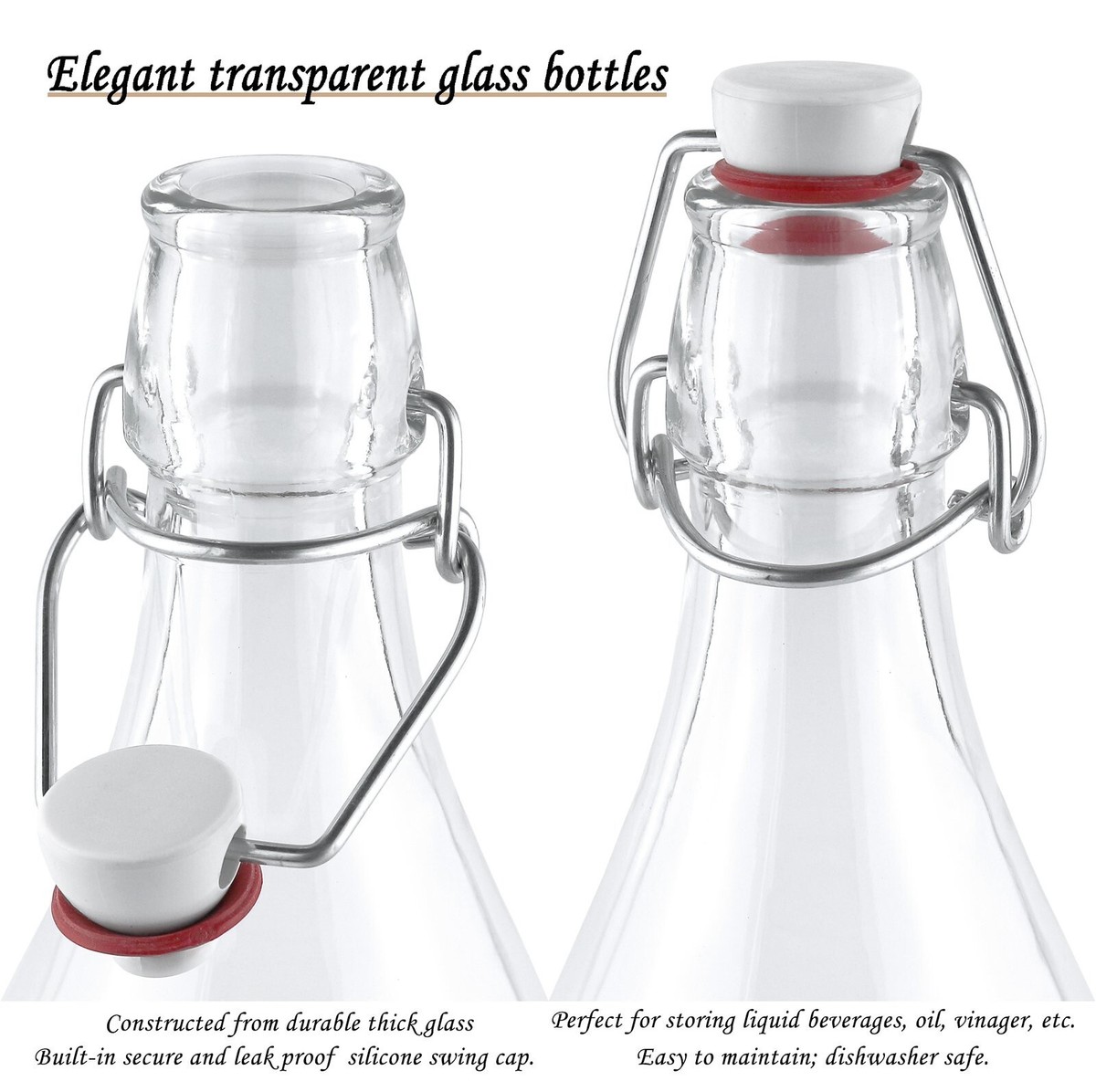 Estilo Swing Top Easy Cap Clear Glass Bottles, Round, 8.5 oz, Set