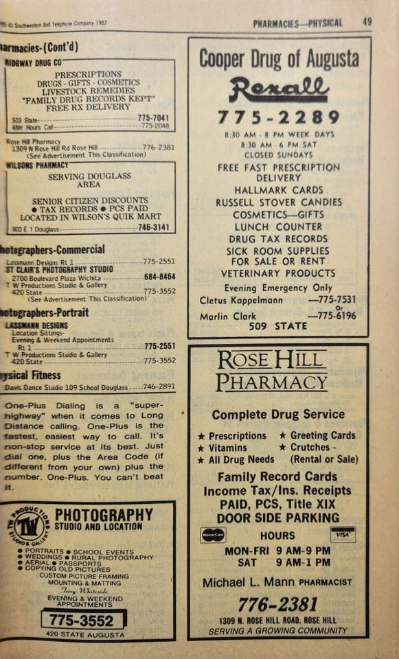 1982 Agusta Douglass, Rose Hill,Kansas Phone Book eBay