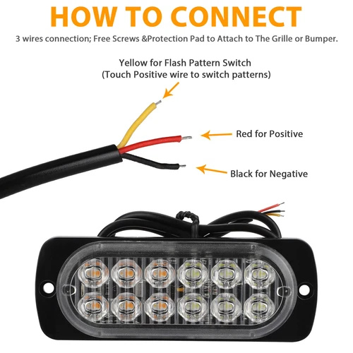 Barra de luz estroboscópica LED intermitente de advertencia de peligro ámbar/blanco 4 piezas 12 LED - Imagen 7 de 10