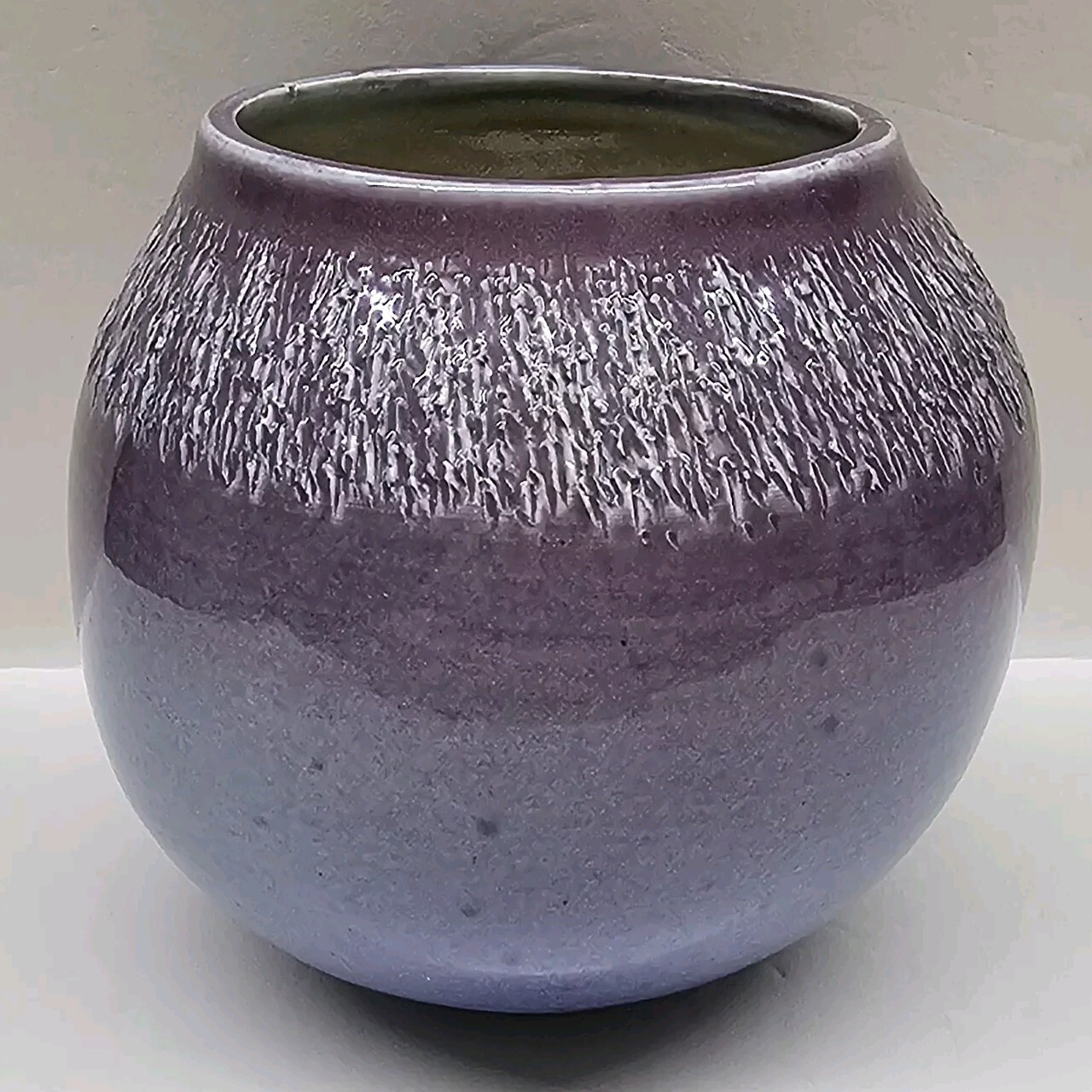 Studio Pottery Purple Ceramic Planter Pot with MW Stamped Initials