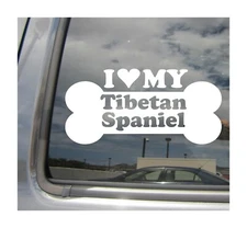 I Heart Love My Tibetan Spaniel - Dog Bone Car Vinyl Decal Sticker 13989