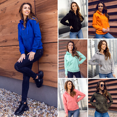 Sweatjacke Kapuzenpullover Sweatshirt Sport Basic Unifarben Damen BOLF Kapuze