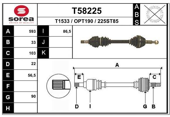 Cardan pour Opel Astra G 1.7 DTI et 1.8 16V transmission avant gauche berline 3 et 5 portes
