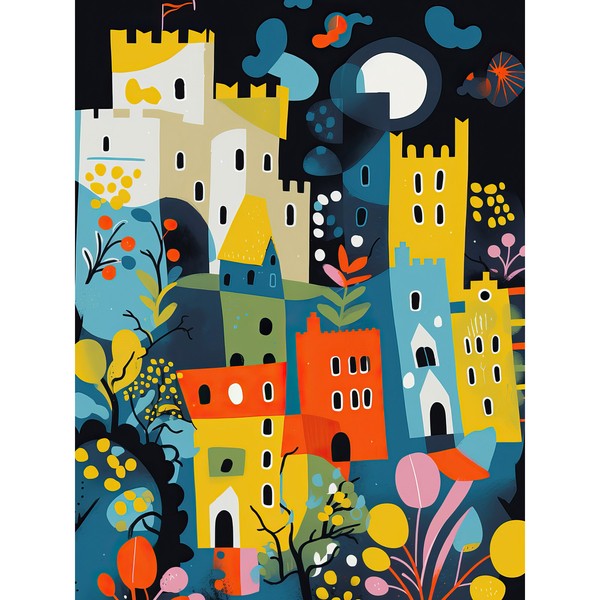 Nottingham Bei Nacht Abstraktes Stadtbild GroßEr Leinwanddruck 46X61 Cm-image