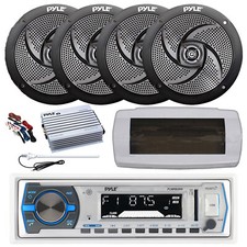 Pyle Bluetooth Marine Radio, Cover, Antenna,Amp,Kit, 4x 5.25" 180W Black Speaker