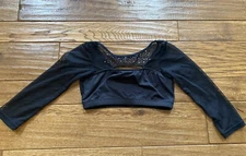 Dance Motionwear Crystal Shrug Bolero Crop Top Lg Child BLACK 3/4 Sleeve