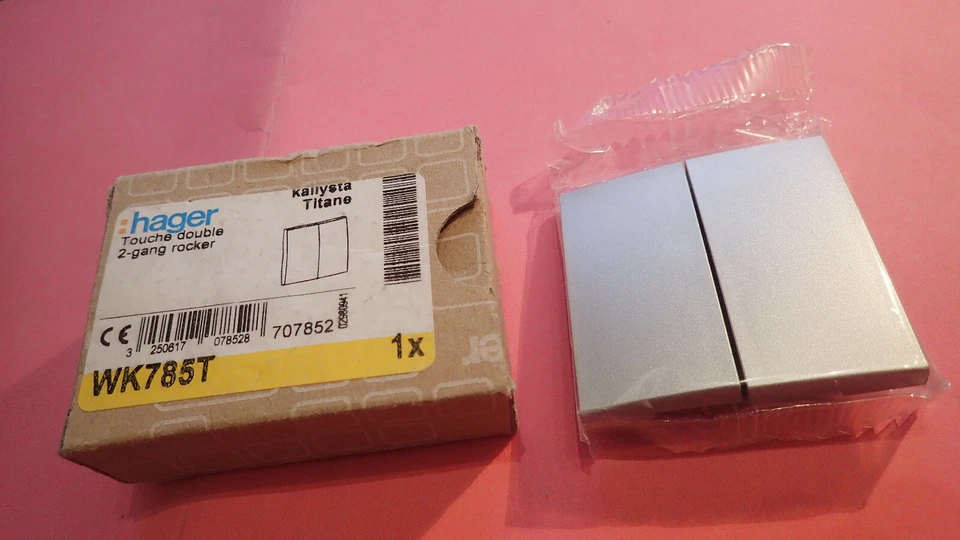 Hager WK785T - Doigt Enjoliveur Interrupteur Touche DOUBLE TITANE KALLYSTA