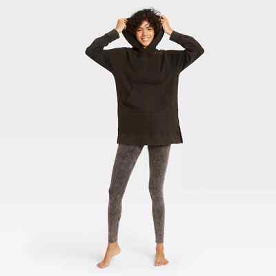 Women's Lounge Tunic Distressed Hooded Sweatshirt Hoodie - Colsie Black Small