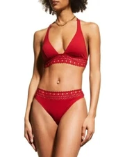 Lise Charmel Ajourage Couture Laser-Cut Low-Rise Swim Bikini Bottoms Size M Red